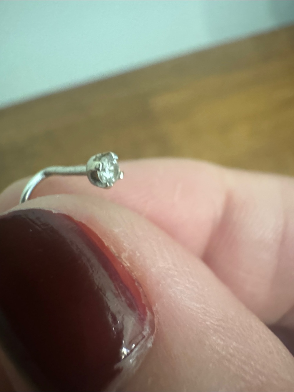 Delicate Solitaire Genuine Diamond Stud Nose Earring - Silver Tone corkscrew - Picture 5 of 5